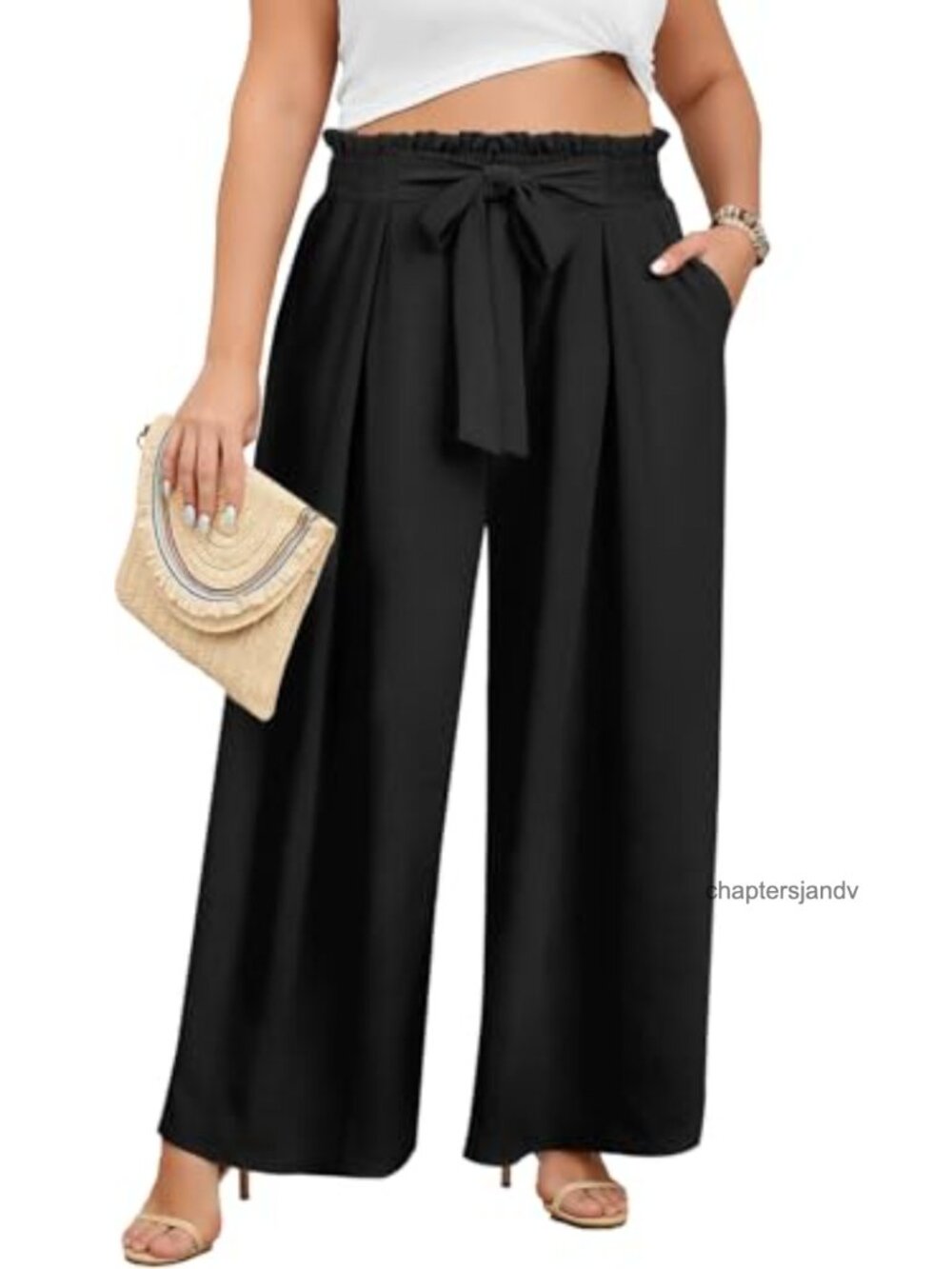 Women's Plus Size Wide Leg Palazzo Pants Elastic High Waisted with Pockets